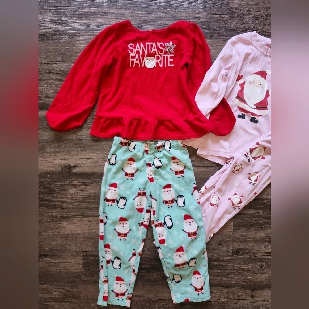 5t Christmas Santa and Penguin Pajama Set Bundle